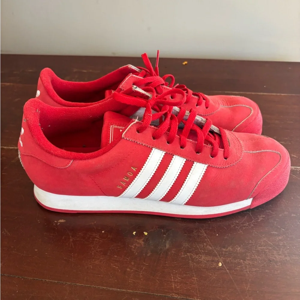 adidas Samoa Red Low-Top Sneakers with White Stripes - Picture 3 of 4